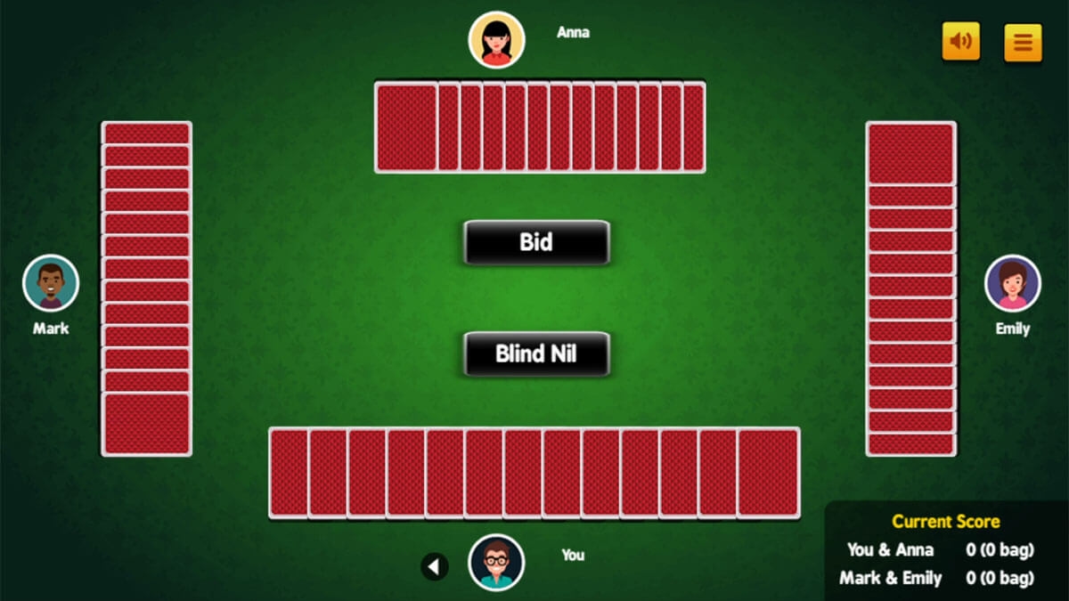 Screenshot of Gamesville's free Spades game