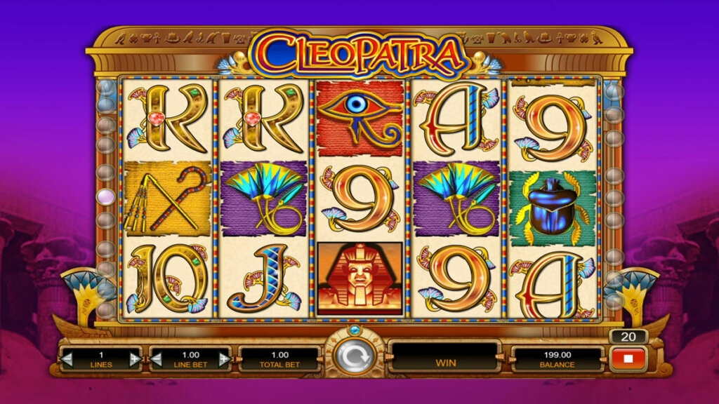 Screenshot of normal gameplay on Cleopatra slot