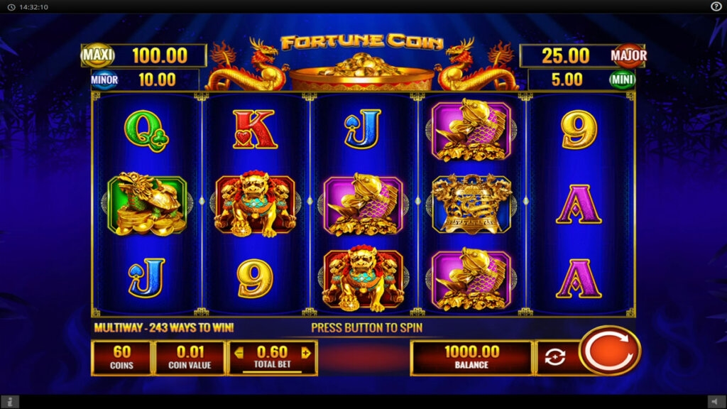Screenshot of normal gameplay on Fortune Coin slot