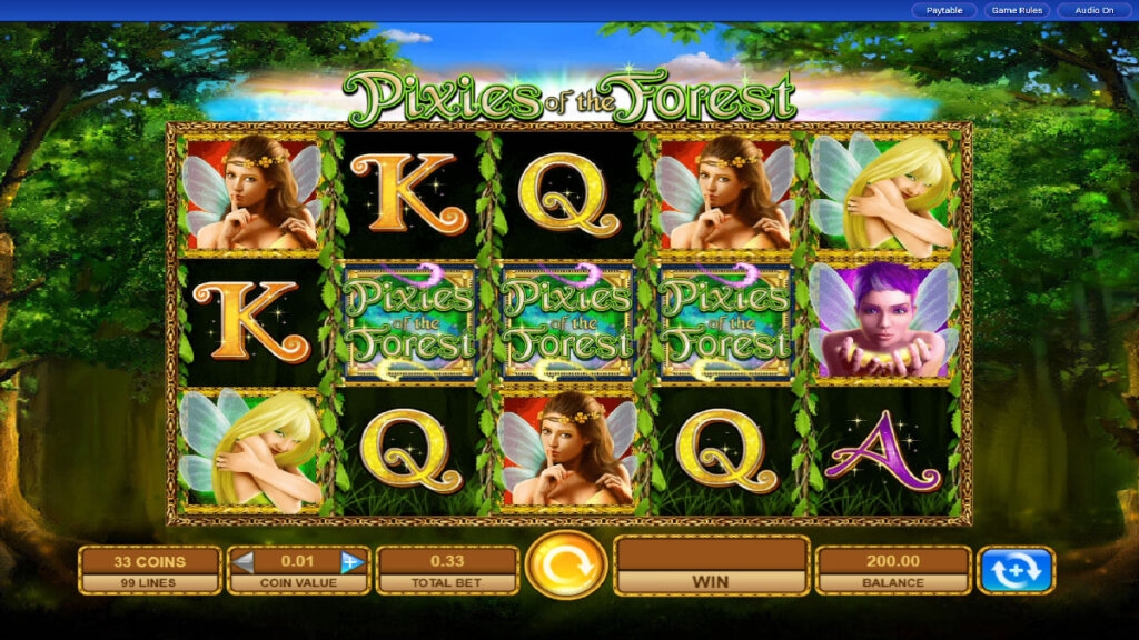 Screenshot of the normal gameplay on Pixies Of The Forest slot