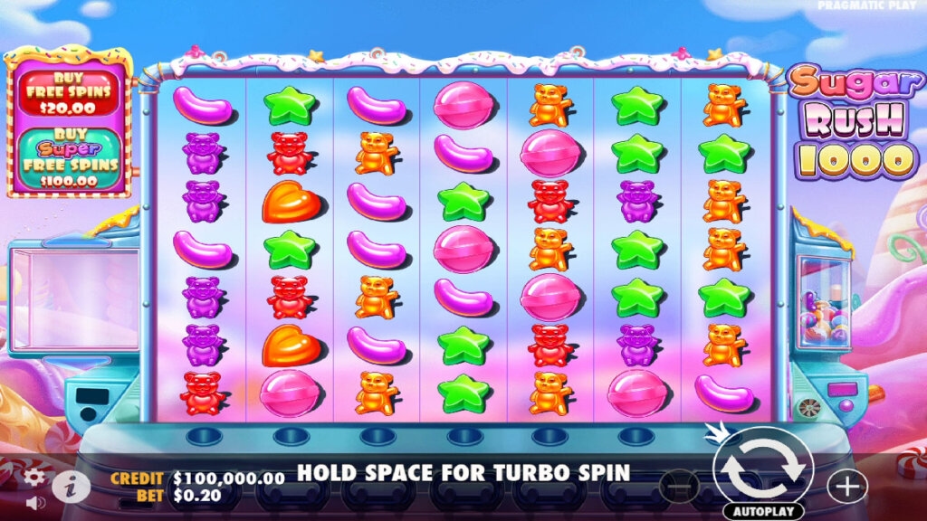 Screenshot of normal gameplay on Sugar Rush 1000 slot