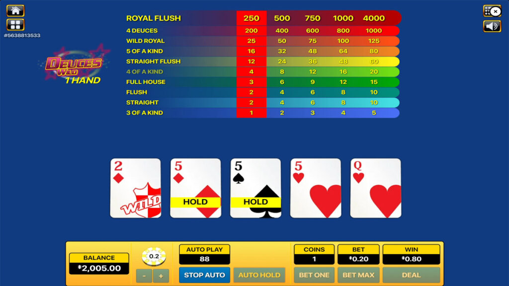 Screenshot of a big win on Deuces Wild