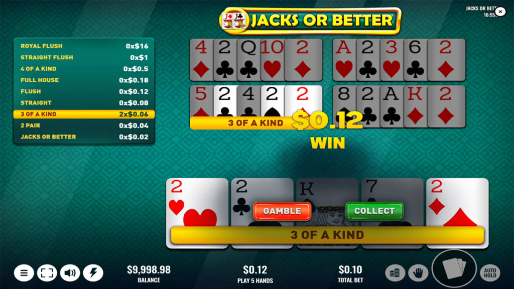 Screenshot of a big win on Jacks or Better