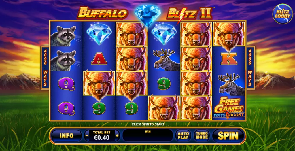 Buffalo Blitz II - Slot game with wild animals.