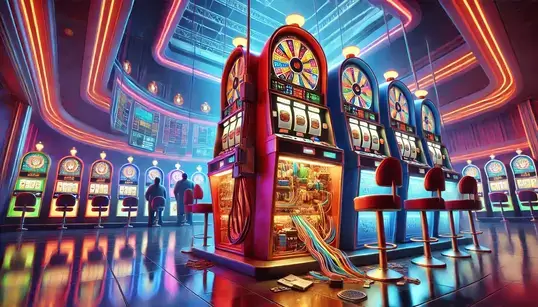 slot machine with its wires coming out