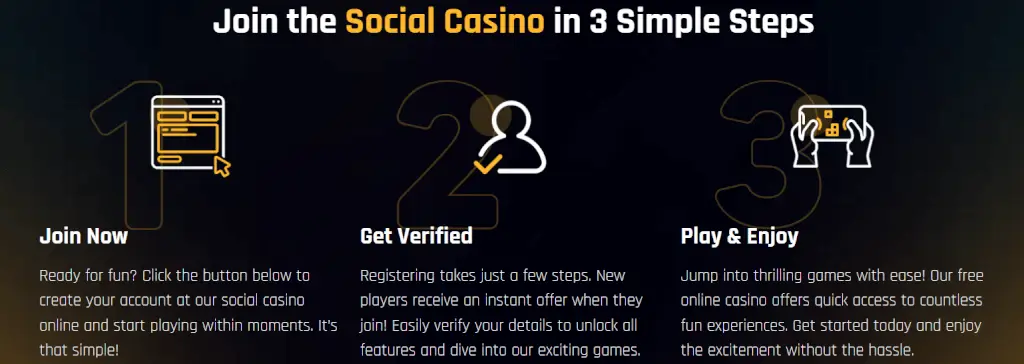 Social Casino - Banner with three simple steps.