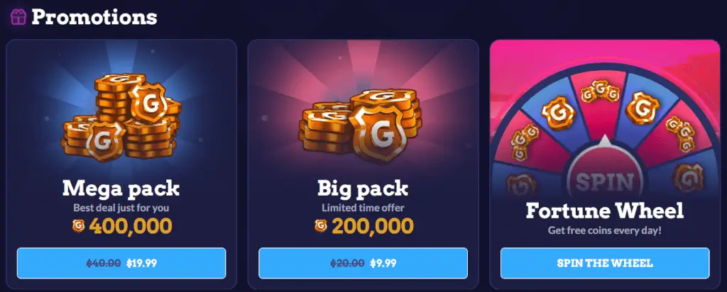 Promotions - Product photo with coin packs.