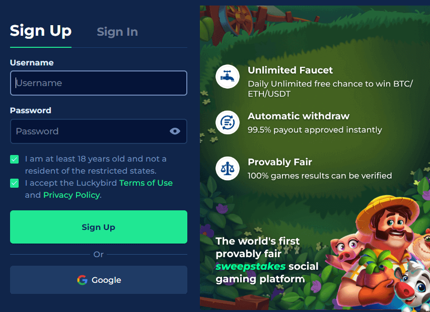 luckybird sign up image