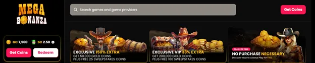 mega bonanza bonuses page