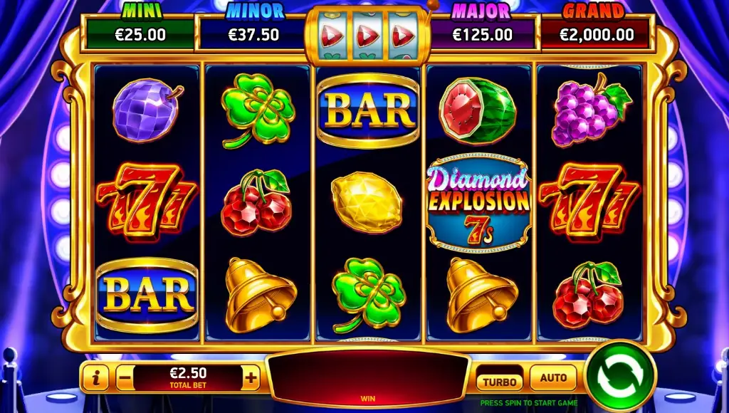 Diamond Explosion 7s - Slot Game with colorful symbols.