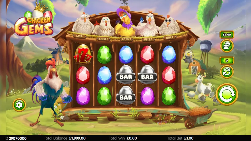 Chicken Gems - Game screenshot with colorful gems.