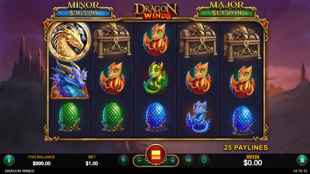 Dragon Winds - Slot game with colorful dragons.