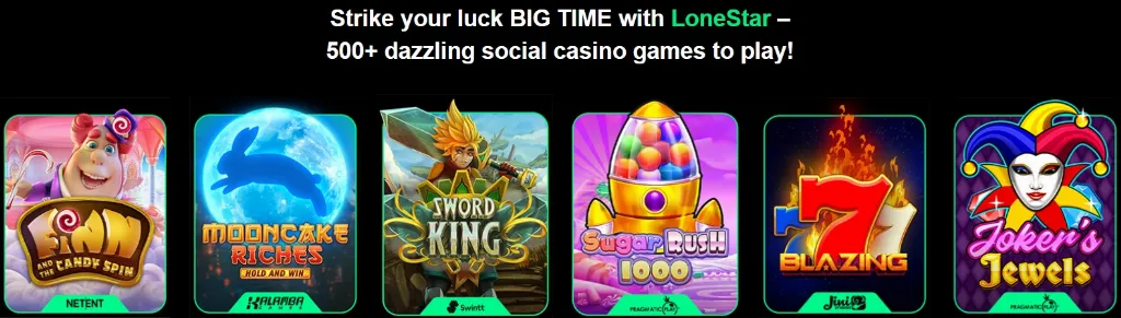 LoneStar - Banner with colorful casino game icons.