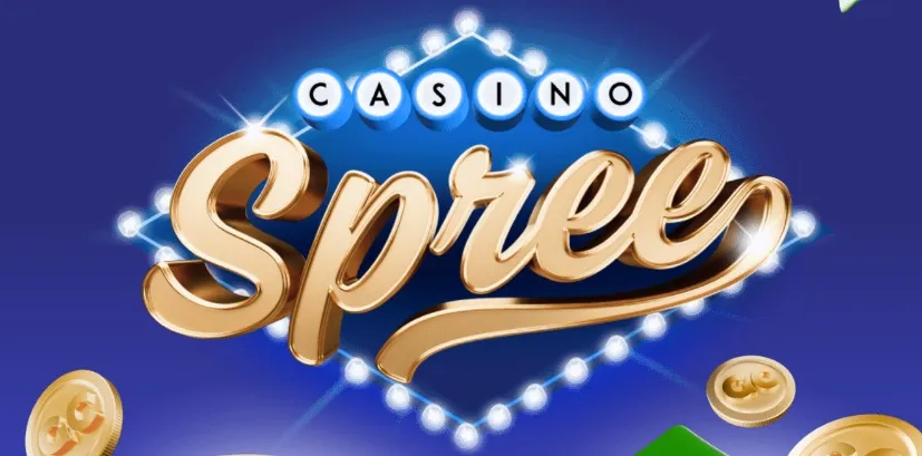 Spree Casino - Banner with gold text and coins.