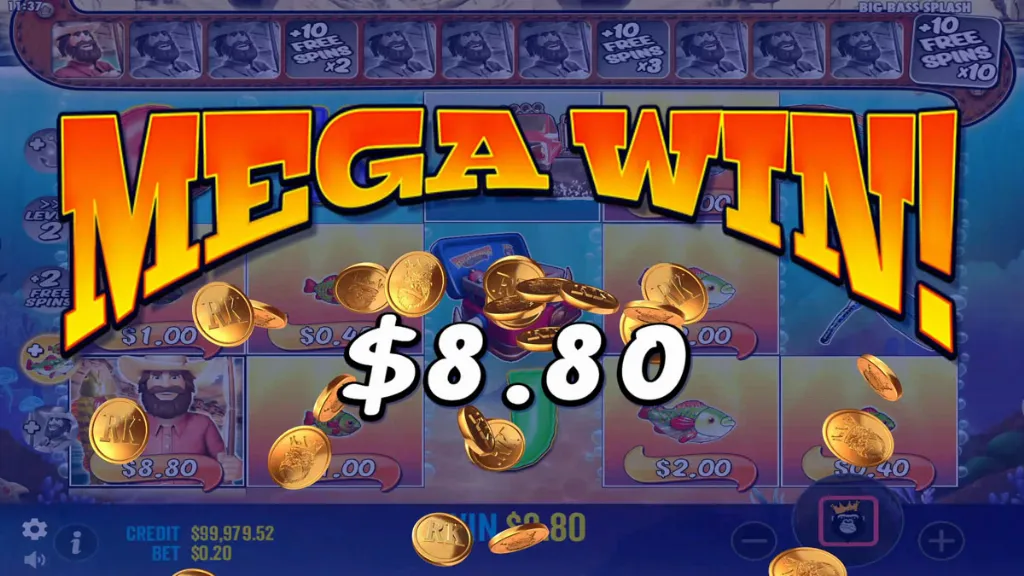 Big Bass Splash - Game screenshot with mega win.
