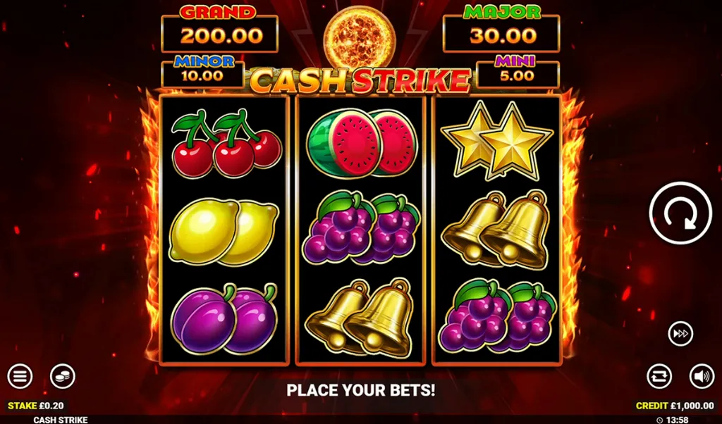 Cash Strike - Slot game photo with fruit symbols.