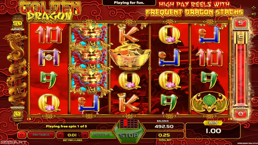 Golden Dragon - Game screenshot with bonus feature.