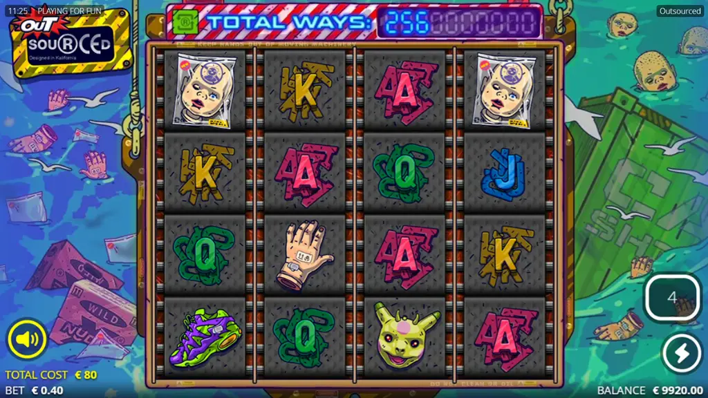 Outsourced - Slot Game with colorful symbols.