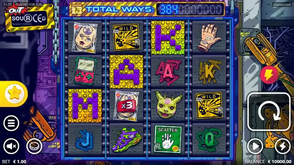 Outsourced - Slot Game with colorful symbols.