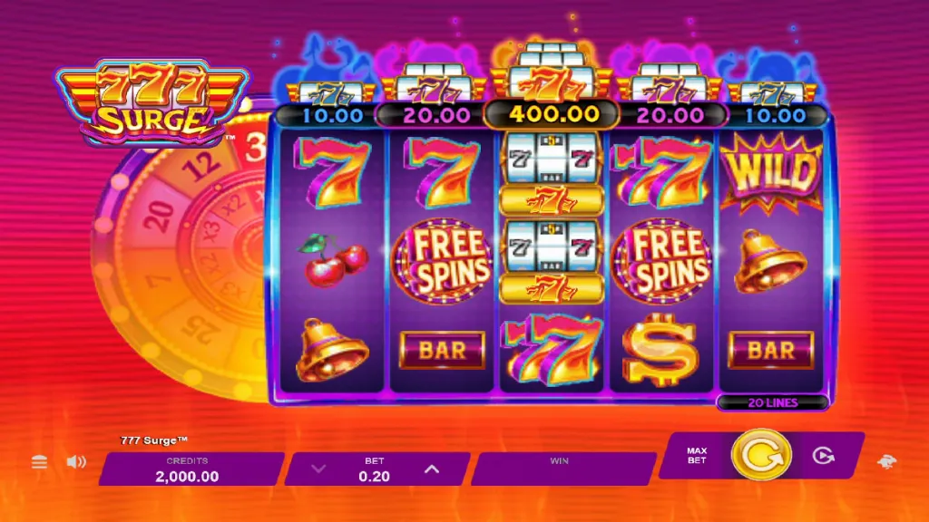777 Surge - Product photo with vibrant slot game.