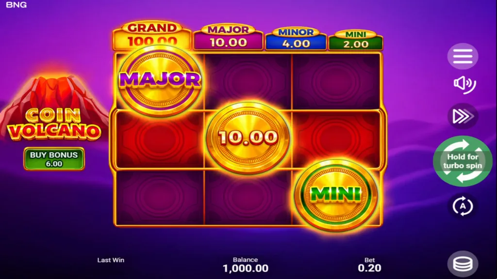 Coin Volcano - Gameplay screenshot with bonus icons.