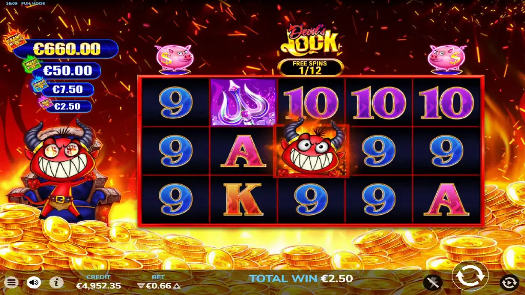 Devil’s Lock slot free spins round in action with devil character on fiery background