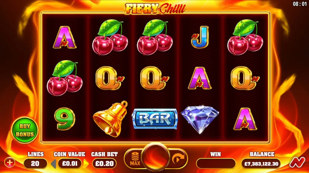 Fiery Chilli - Gameplay image with slot symbols.