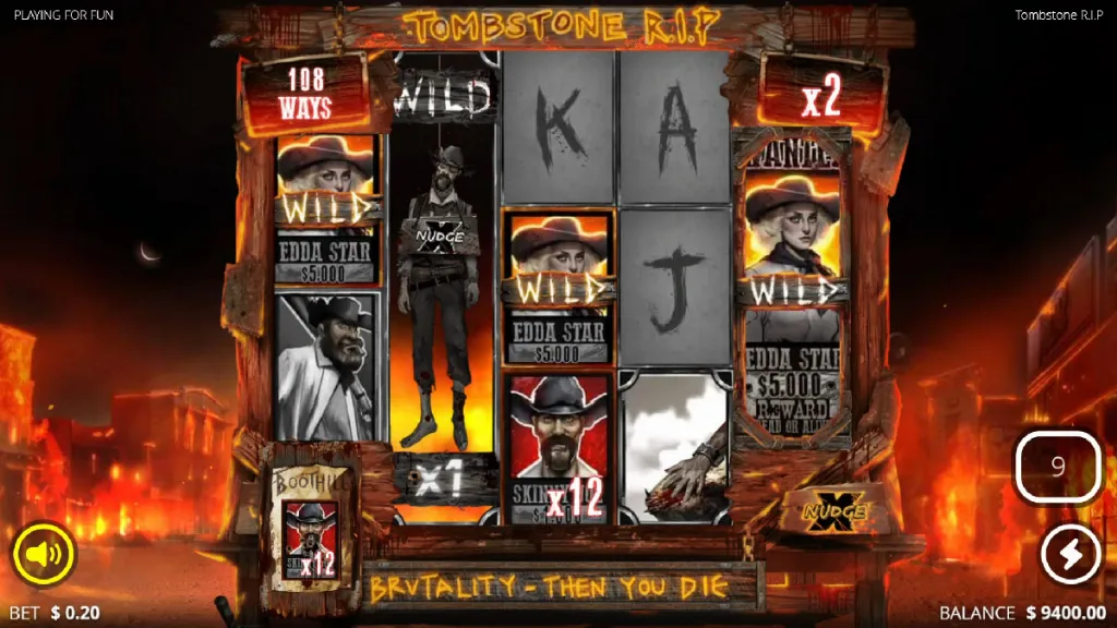 Bonus round action in Tombstone RIP with wild symbols, multipliers, and intense gameplay on the reels.