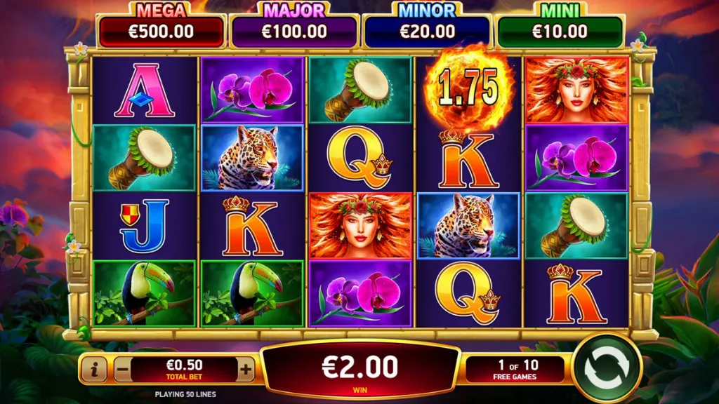 Volcano Rising - Slot Game with vibrant symbols.