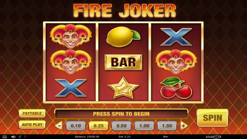 Fire Joker slot normal base gameplay with classic fruit machine symbols