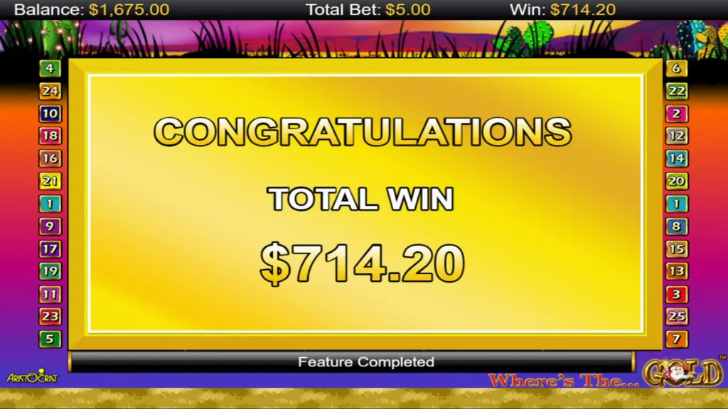 Where’s the Gold slot big win celebration with coins flying and the payout highlighted.