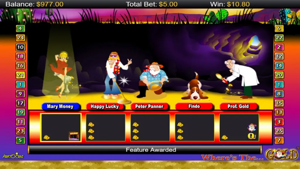Where’s the Gold slot free games round in progress with mining symbols and cascading wins.