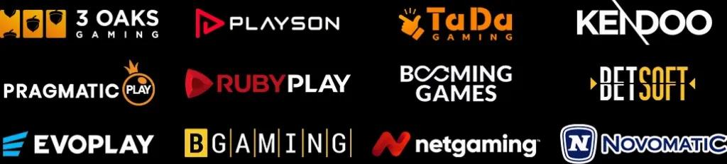 Logos of leading Lavish Luck slot game providers including Pragmatic Play, Booming Games, Ruby Play, Betsoft, and Novomatic.