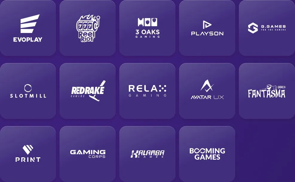 Grid of casino provider logos featured on the Luckyslots game platform.