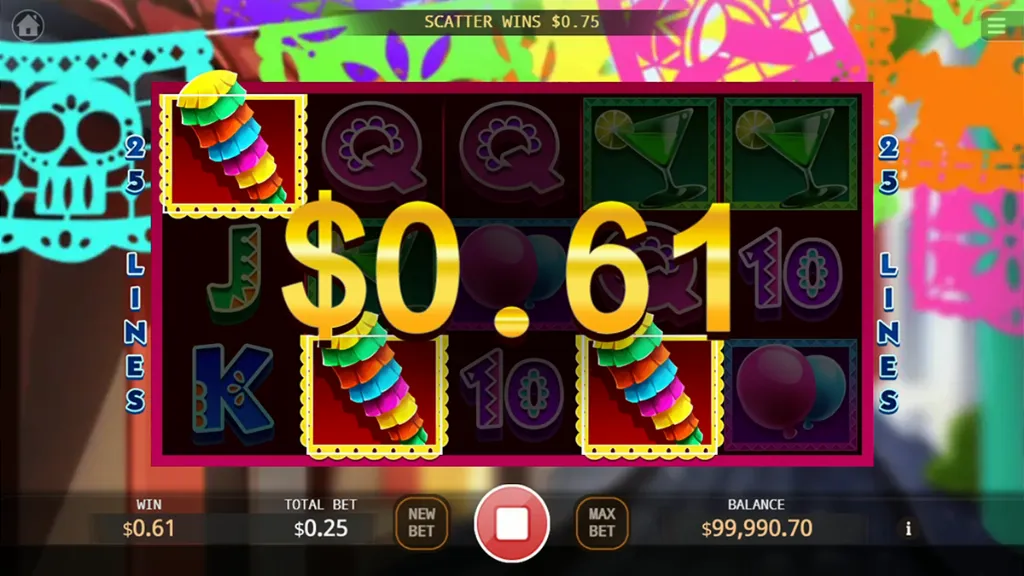 Screenshot of the bonus trigger on the Pinata slot