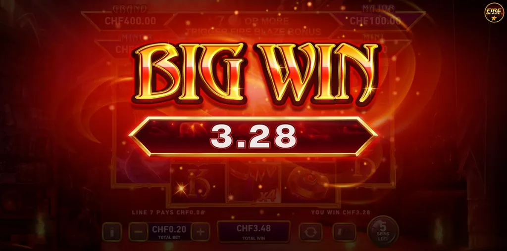 Fire Blaze - Banner with big win announcement.
