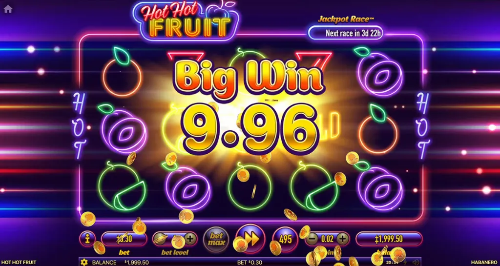 Hot Hot Fruit - Game Screenshot with Big Win 9.96