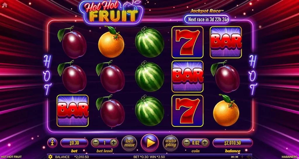 Hot Hot Fruit - Product photo with fruit symbols.