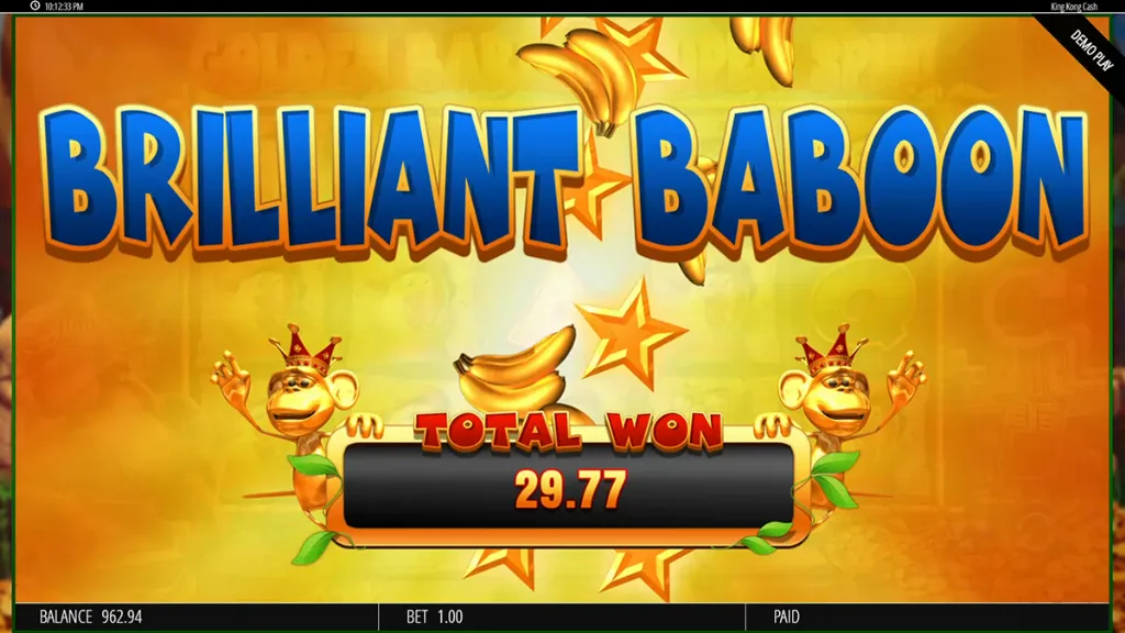 King Kong Cash - Banner with Brilliant Baboon win.