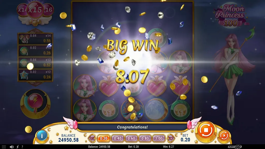 Moon Princess 100 - Game screenshot with big win.