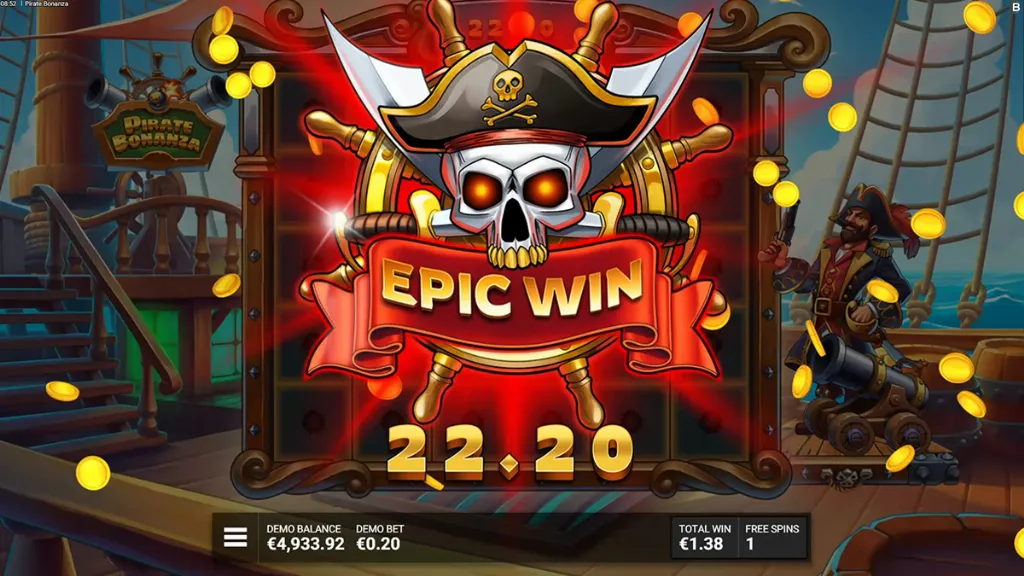 Pirate Bonanza - Banner with epic win display.