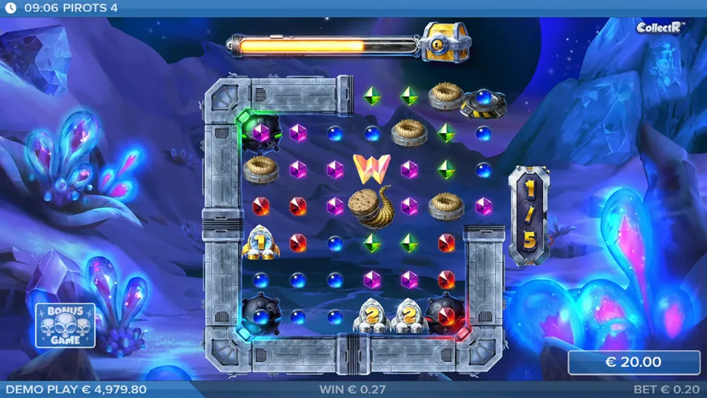 Pirots 4 - Game screenshot with bonus features.