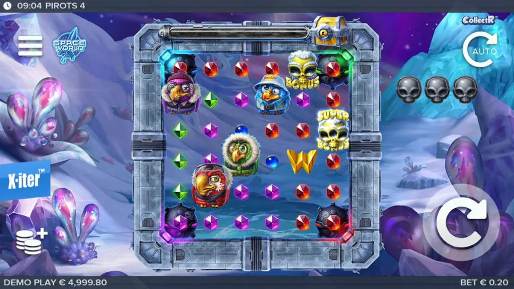 Pirots 4 - Game screenshot with colorful gems.