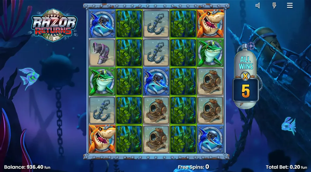 Razor Returns - Game Screenshot with winning lines.