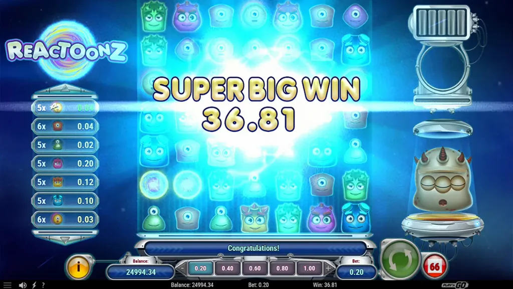Reactoonz - Game Screenshot with Super Big Win