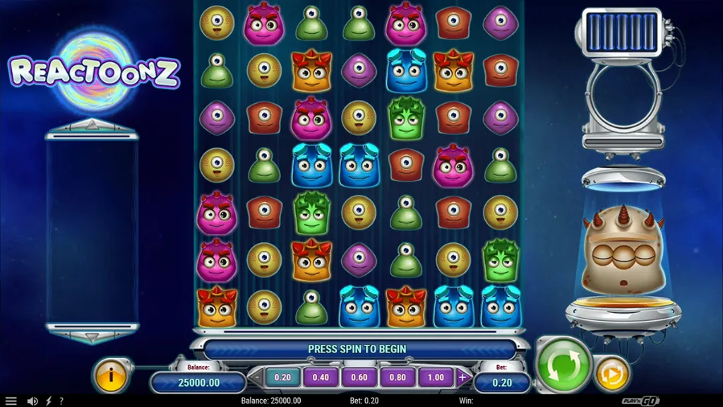Reactoonz - Game screenshot with colorful icons.