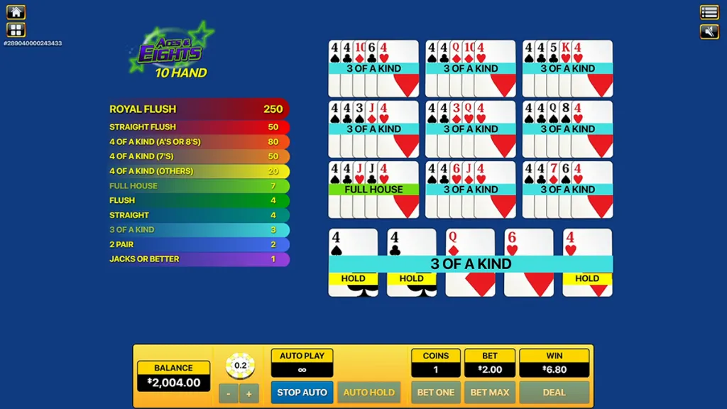 Aces & Eights - Game Screenshot with Winning Hands