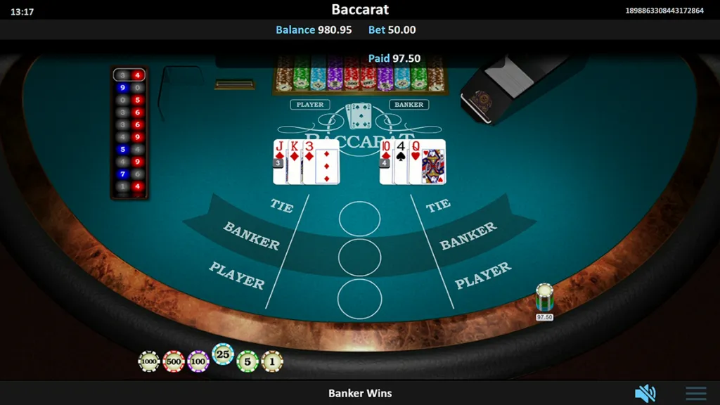 Baccarat - Game screenshot with big win display.