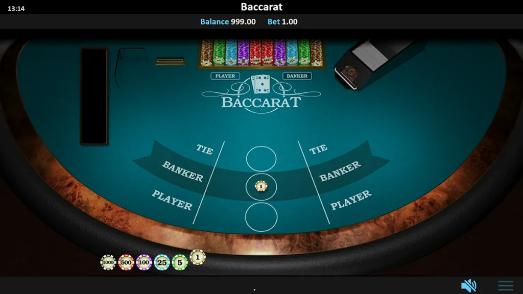 Baccarat - Game Table photo with chips and cards.
