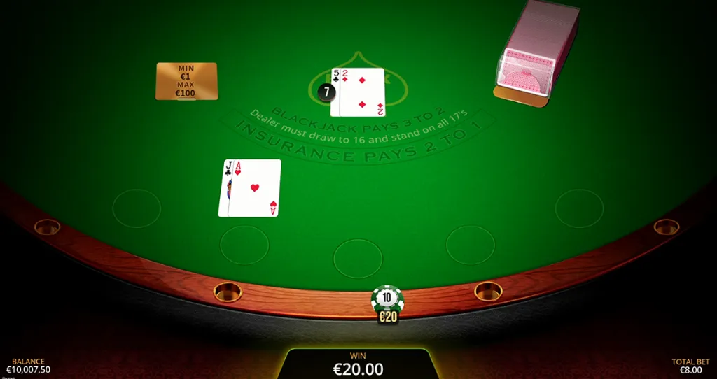 Blackjack - Game screenshot with winning hand.